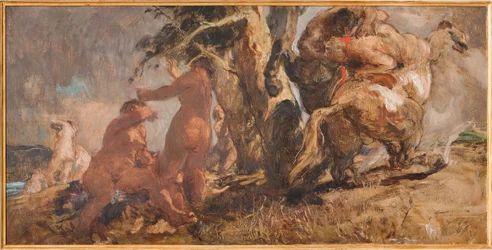 The Bathers and a Centaur (olje på kryssfiner)