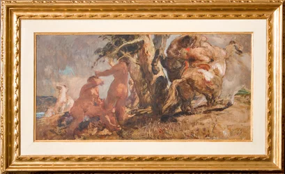 The Bathers and a Centaur (olje på kryssfiner)