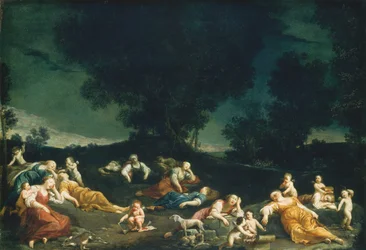 Amorer avvæpner sovende nymfer, ca. 16901705.