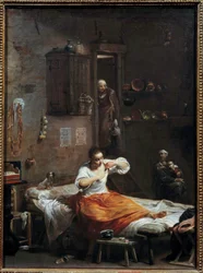 La woman à la puce Maleri av Giuseppe Crespi (1665-1747) 1700-tallets søn. 0,54 x 0,40 m