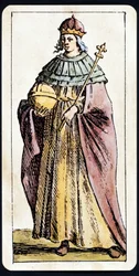 Papesse Jeanne avbildet på et spill med Tarot-manuskript av CMMitelli