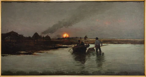Fiske ved solnedgang (olje på lerret)