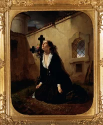 Sorg over tapet av en kjær, eller oberst Manaras hustru ved ektemannens grav, av Giuseppe Molteni (1800-1867)