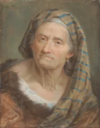 En eldre kvinne i et stripete sjal