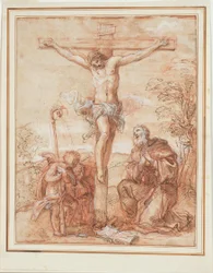 Saint Augustine og to engler som tilber krusifikset