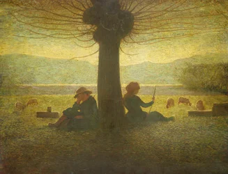 En hyrde og gjeterinne som hviler under et tre, ca. 1905