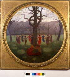 Girotondo eller våridyllen: runddansen eller vårens idyll. Maleri av Giuseppe Pellizza da Volpedo (1868-1907)