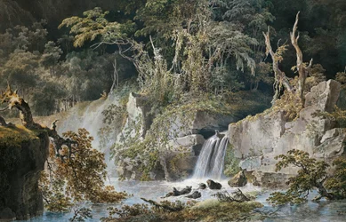 Landskap med foss, av Giuseppe Pietro Bagetti (1764-1831).