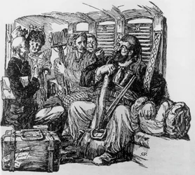 Tartarin i en vogn for Tartarin på Alpene av Alphonse Daudet, Milano