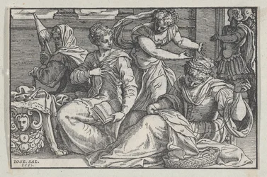 Lucretia instruerte døtrene sine i håndarbeid, 1557.