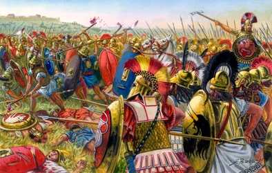 Antikkens Roma: Lars Porsenna, etruskisk militær ved portene til Roma 507 f.Kr. - Illustrasjon av Giuseppe Rava