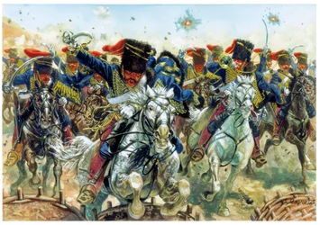 Krimkrigen: Slaget ved Balaklava den 25/10/1854, det engelske kavaleriets angrep - Krimkrigen: det britiske kavaleriets angrep under Slaget ved Balaklava, utkjempet 25. oktober 1854 - Illustrasjon av Giuseppe Rava