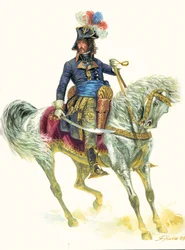 Joachim Murat (1767–1815) i slaget ved Aboukir i 1799, under Egypt-ekspedisjonen - Portrett av Joachim Murat under slaget ved Aboukir (1799) - Illustrasjon av Giuseppe Rava