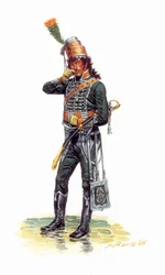 Portrett av Joachim Murat (1767–1815) ung soldat i jegeruniform - Portrett av unge Joachim Murat i jegeruniform - Illustrasjon av Giuseppe Rava