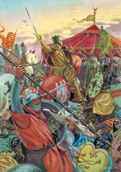 Gjenerobringen av Spania: Slaget ved Las Navas de Tolosa den 16/07/1212 mellom de kristne styrkene til kong Alfonso VIII av Castilla og maurernes hær