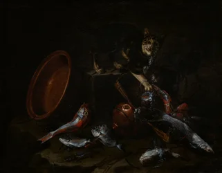 En katt som stjeler fisk, sent på 1660-tallet.