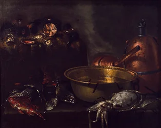 Stilleben med fisk (olje på lerret)