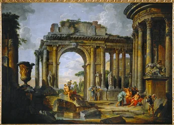 Almisse til Belisarius i ruinene (maleri på lerret)