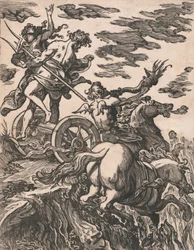 Voldtekt av Persefone med Pluto på hesteryggen til høyre, 1590-1607.