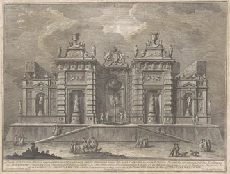 Seconda Macchina for Chinea av 1774: En villa med eldgamle monumenter og et spill av "Giostra"
