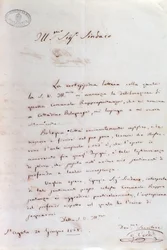 Håndskrevet brev fra Giuseppe Verdi til Bolognas ordfører da han ble æresborger, 20. juni
