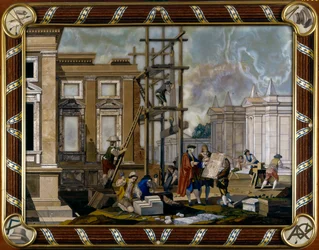 Panel i pietre dure inlay som viser arkitektur
