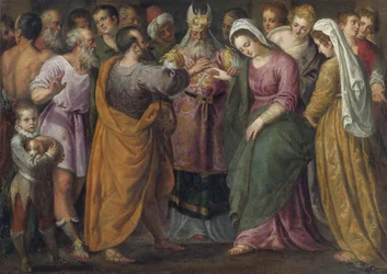 Le mariage de Marie et Joseph - Marias og Josephs ekteskap par Salviati, Giuseppe (1520-1575). Olje på lerret, størrelse: 116,8x164, , Privat samling