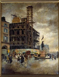 Place de pyramides bygging av marsan-paviljongen (Paris) i 1880. Maleri Guiseppe Nittis (1846-1884) Ec. Ital
