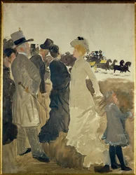 Skisse til hesteveddeløpene (olje på lerret)