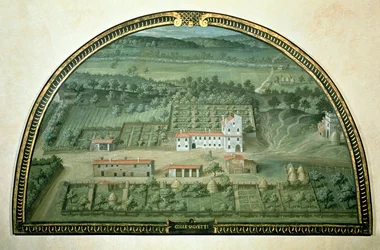 Colle Salvetti, fra en serie lunetter som viser utsikt over Medici-villaene, 1599 (tempera på panel)