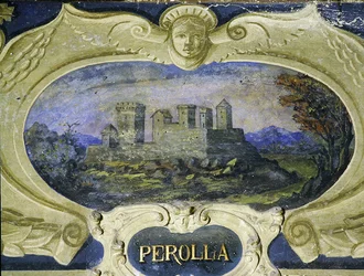 Perolla, fra en serie kartusjer som viser bilder av boligene som eies av Conte Pannochieschi d