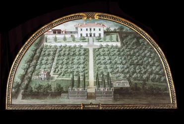 Utsikt over Villa di Marignolle nær Firenze, Italia (Tempera