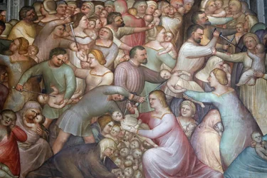 Padua dåpskapell. Takfresker fra 1300-tallet av Giusto de Menabuoi. Massakren av de uskyldige. Padua, Italia. (bilde)