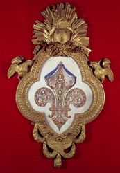 Fleur de France, slektstre med tretten portretter av Louis XV (1710-74) og hans etterkommere i en fleur-de-lys formet ramme, 1765 (gull og emalje)