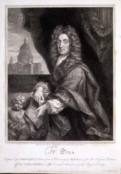Portrett av Christopher Wren gravert for Elmes 