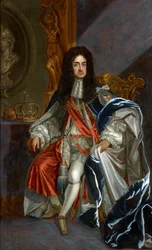 Barokk : Portrett av Charles II av England (1630-1685), i klærne til Order of the Garter par Kneller, Sir Gotfrey (1646-1723), andre halvdel av det 17. århundre.. Olje på lerret, 99,6x61, 5. Privat samling
