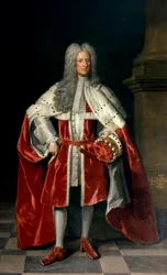 Portrett av Henry, 1. Viscount St. John (1652-1742) i sine kroningsklær, 1727