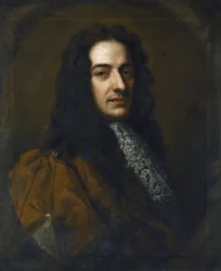 Portrett av fiolinisten og komponisten Nicola Matteis (Matheis, vers 1670-1698) par Kneller, Sir Gotfrey (1646-1723). Olje på lerret, størrelse: 76x65