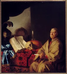 Filosofen i meditasjon Maleri (Vanite) av Gottfried Kneller (1646-1726) (ec.all.) 1668 Søn. 1,37x1,44 m