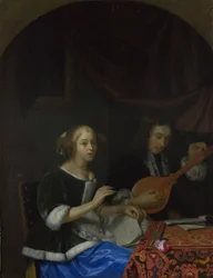 En kvinne som synger og en mann med en cittern, ca. 1665-1667
