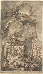Death on a Canopied Throne Design for en tittelside, sent på 1600-tallet.