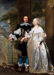 "Portrett av et ektepar i en park". Maleri av Gonzales Coques (Cockes, Cocs) (1614/18-1684), 1662, mål 239 x 174 cm, Staatliche Museen, Berlin