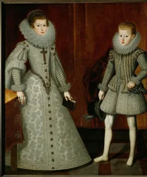 Infante Filip, senere kong Filip IV av Spania, og søsteren hans Anna, Anne d#39;Autriche (maleri på lerret)