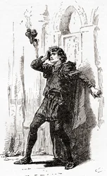 En scene fra William Shakespeares spiller Hamlet, Act I, Scene 5, Hamlet: Remember thee! Ja, du stakkars spøkelse, mens minnet holder plass i denne distraherte kloden, fra The Works of William Shakespeare, pu