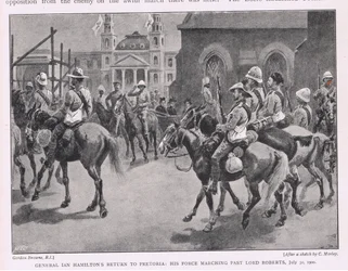 General Ian Hamiltons retur til Pretoria: hans styrke marsjerte forbi Lord Roberts 30. juli 1900
