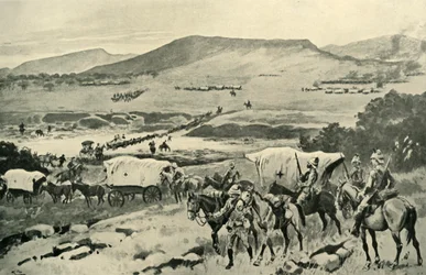 Generalene French og Hutton krysser Vaal inn i Transvaal-territoriet, 1901.