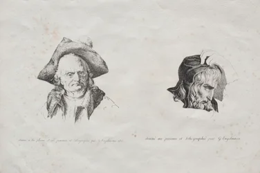 Samling av litografiske essays: To hoder, 1816.