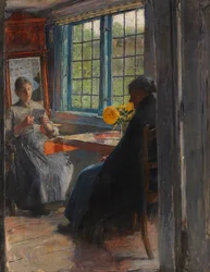 Kvinner ved hagevinduet, ca. 1890.