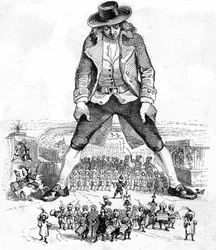 Illustrasjon til «Gullivers reiser» skrevet av Jonathan Swift