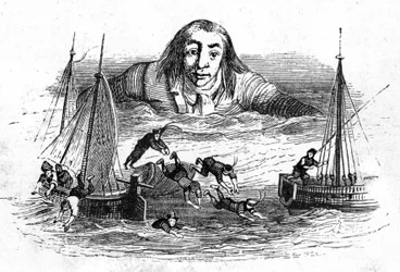 Illustrasjon til «Gullivers reiser» skrevet av Jonathan Swift